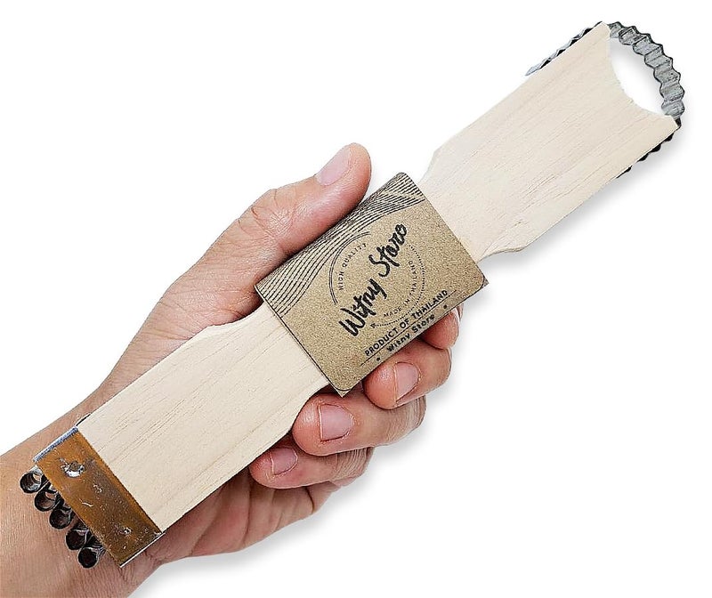 WitnyStore Coconut Grater - Vintage Kitchen Tool - Thai Traditional Style Multipurpose Easy to Use Portable Wooden Hand Held Scraper and Shredder for Fresh or Baby Coconut Meat - 7 x 1.5 x 0.5 inches - Image 1